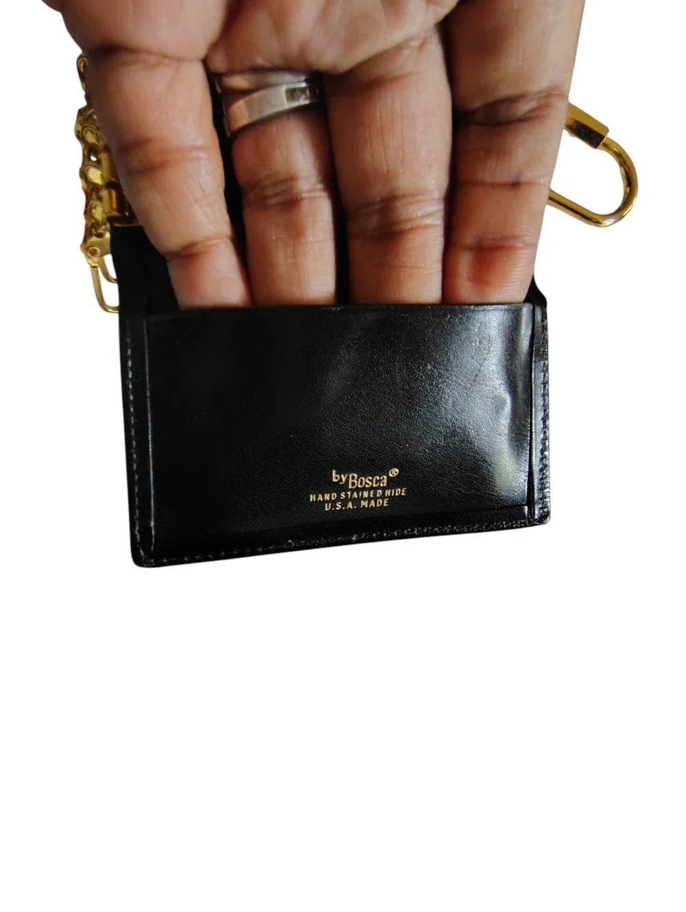 Vintage Bosca Black Leather 6 Key Card Wallet Case with Gold Hardware USA    55